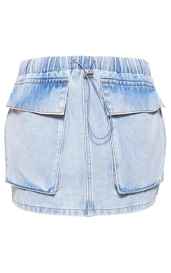 Vintage Wash Cargo Pocket Toggle Waist Denim Mini Skirt