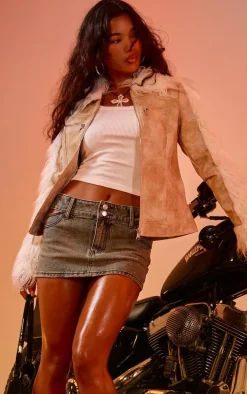 Vintage Wash Cut Out Denim Micro Mini Skirt