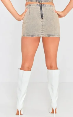 Vintage Wash Diamante Detail Denim Mini Skirt