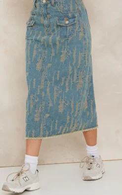 Vintage Wash Distressed Midi Skirt