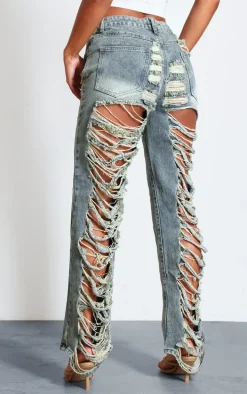 Vintage Wash Extreme Distressed Back Baggy Jeans