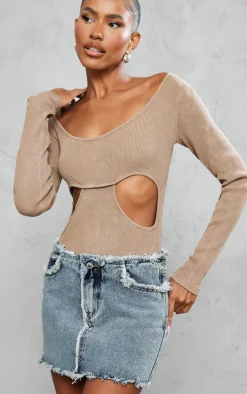 Vintage Wash Frayed Detail Denim Skirt