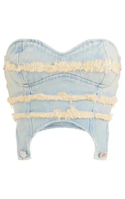 Vintage Wash Frayed Seam Detail Denim Corset