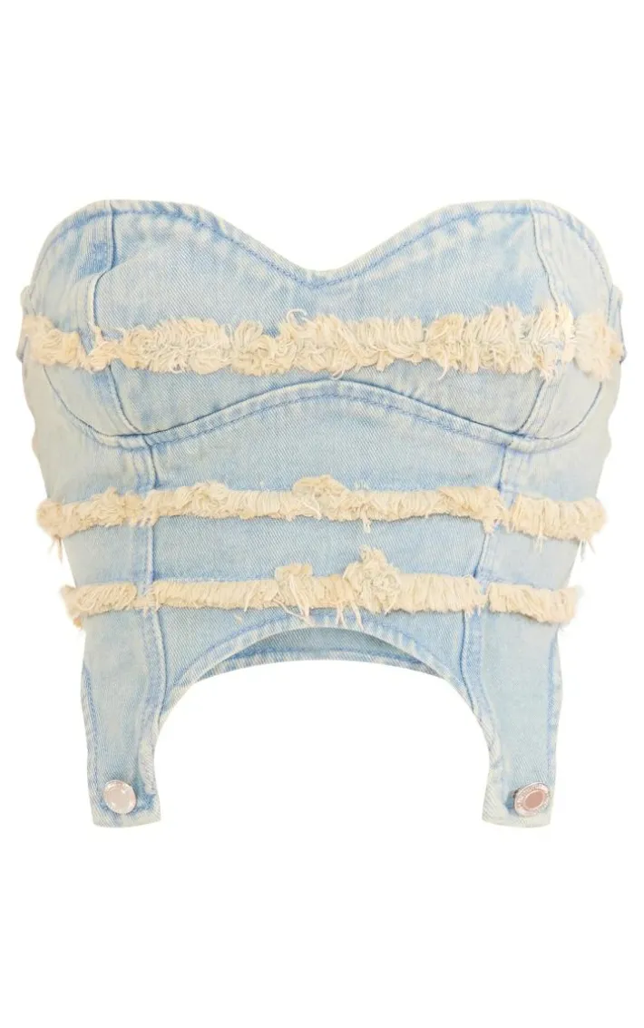 Vintage Wash Frayed Seam Detail Denim Corset