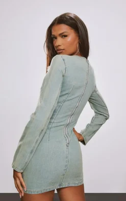 Vintage Wash Frayed Seam Detail Mini Dress