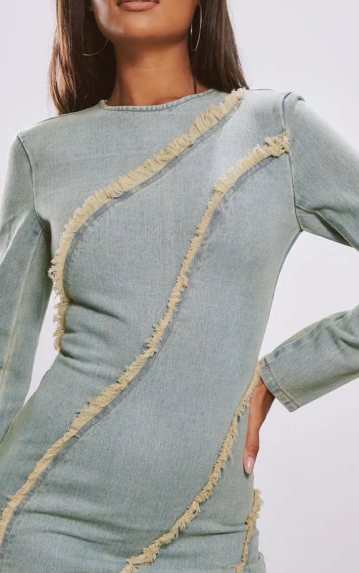 Vintage Wash Frayed Seam Detail Mini Dress