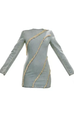 Vintage Wash Frayed Seam Detail Mini Dress