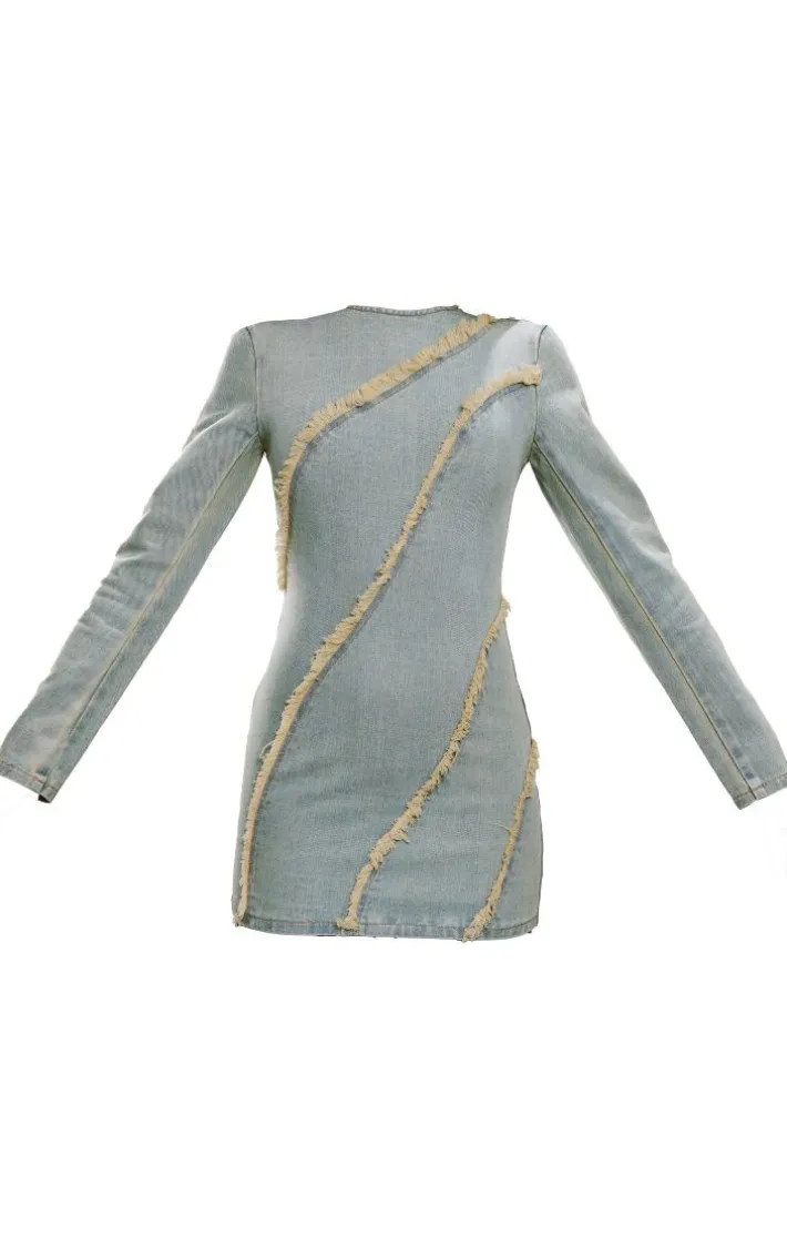 Vintage Wash Frayed Seam Detail Mini Dress