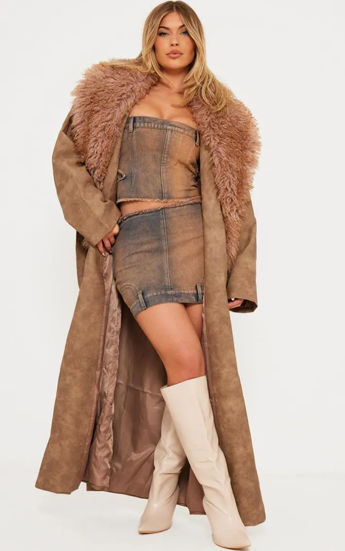 Vintage Wash Orange Tint Raw Hem Star Embroidery Denim Mini Skirt