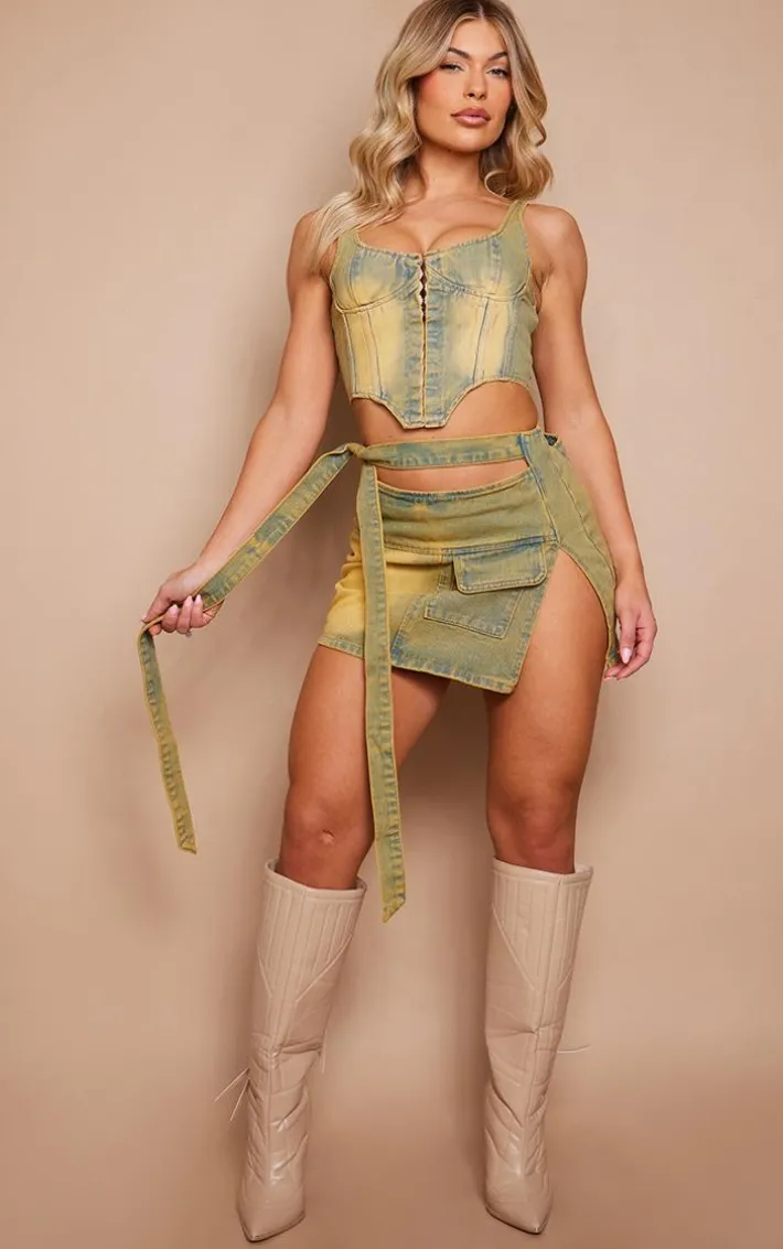 Vintage Wash Pocket Detail Micro Mini Denim Skirt