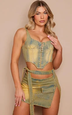 Vintage Wash Pocket Detail Micro Mini Denim Skirt