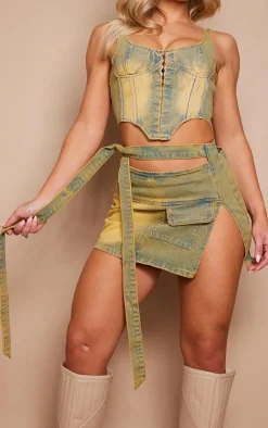 Vintage Wash Pocket Detail Micro Mini Denim Skirt