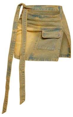 Vintage Wash Pocket Detail Micro Mini Denim Skirt