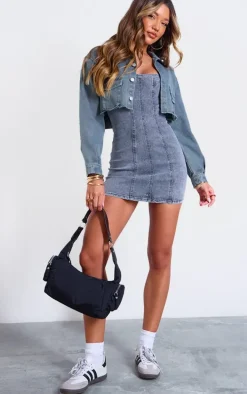 Vintage Wash Raw Edge Cropped Denim Jacket