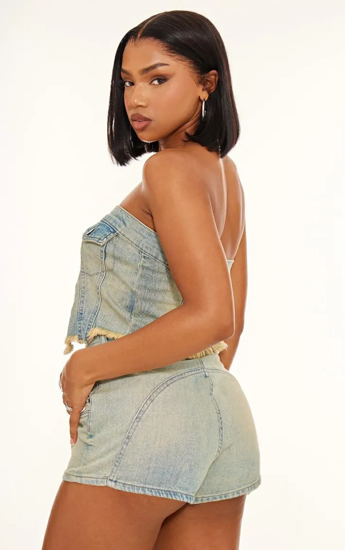 Vintage Wash Raw Hem Denim Corset