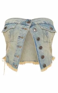 Vintage Wash Raw Hem Denim Corset