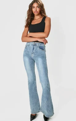 Vintage Wash Seam Back Split Hem Wide Leg Flares