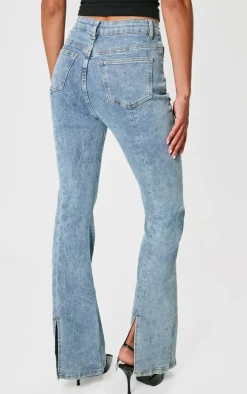 Vintage Wash Seam Back Split Hem Wide Leg Flares