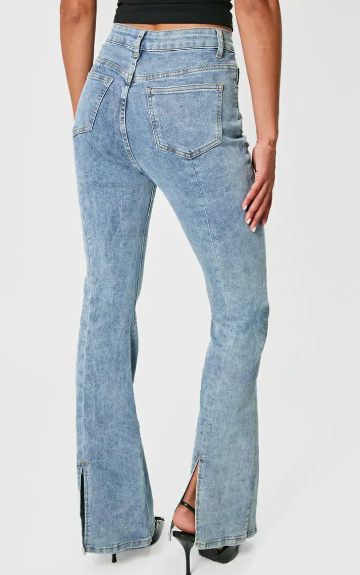 Vintage Wash Seam Back Split Hem Wide Leg Flares