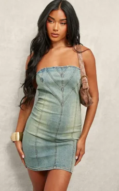 Vintage Wash Seam Detail Denim Mini Dress
