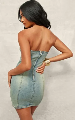 Vintage Wash Seam Detail Denim Mini Dress