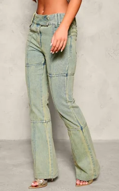Vintage Wash Seam Detail Flared Jeans