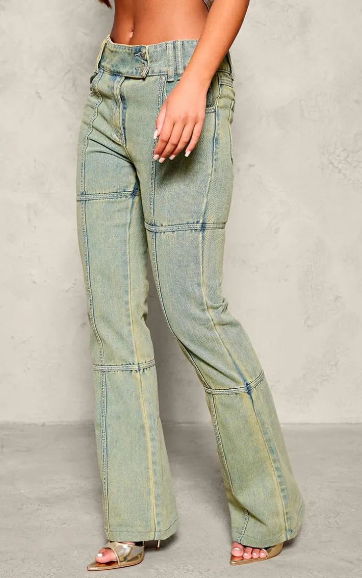 Vintage Wash Seam Detail Flared Jeans
