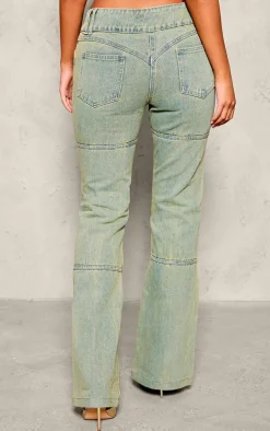 Vintage Wash Seam Detail Flared Jeans