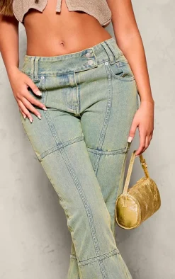 Vintage Wash Seam Detail Flared Jeans