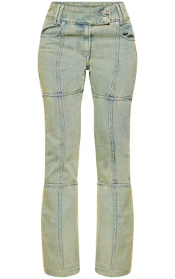 Vintage Wash Seam Detail Flared Jeans