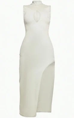 Vintage Wash Side Split Stretch Denim Midi Dress