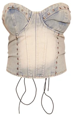 Vintage Wash Studded Bandeau Denim Crop Top