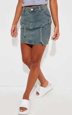 Vintage Wash Tie Detail Denim Mini Skirt