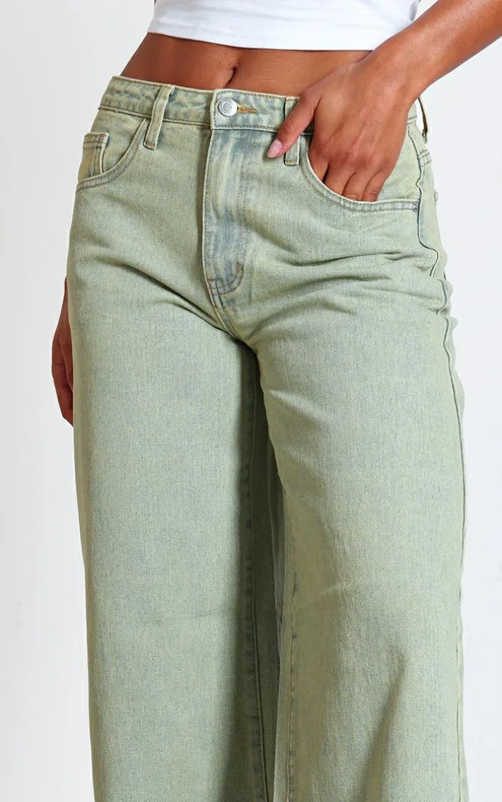 Vintage Wash Wide Leg Low Rise Jeans