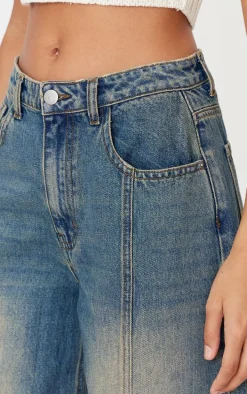 Vintage Washed Front Seam Detail Boyfriend Jeans