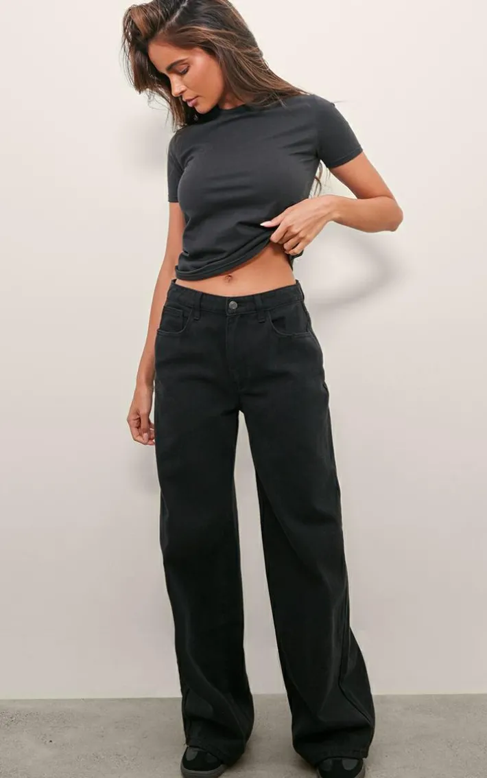 Washed Black Boyfriend Low Rise Jeans