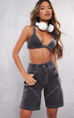 Washed Black Denim Bralet