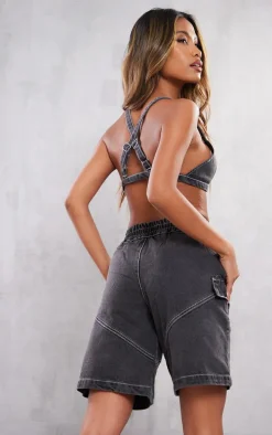 Washed Black Denim Bralet