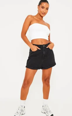 Washed Black Denim Mom Shorts