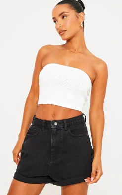 Washed Black Denim Mom Shorts