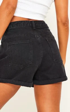 Washed Black Denim Mom Shorts