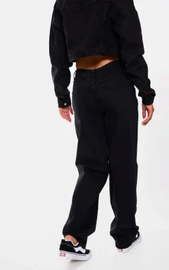 Washed Black Dipped Back Waistband Boyfriend Jeans