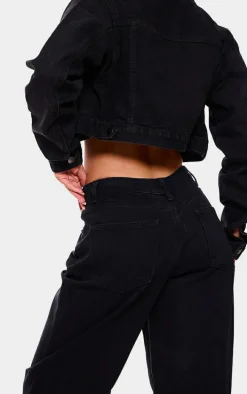 Washed Black Dipped Back Waistband Boyfriend Jeans