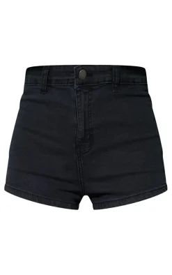 Washed Black Disco Fit Denim Shorts