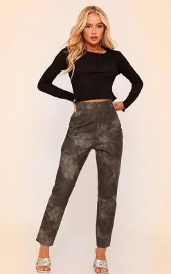 Washed Black Faux Leather Cropped Pants