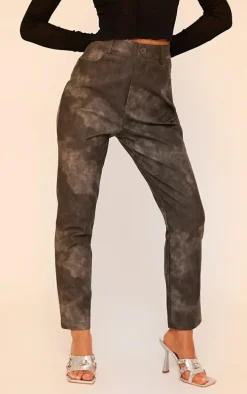 Washed Black Faux Leather Cropped Pants