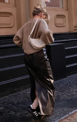 Washed Black Faux Leather Maxi Skirt