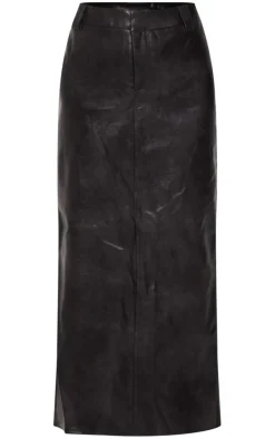 Washed Black Faux Leather Maxi Skirt