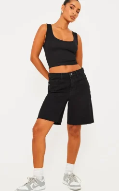 Washed Black Loose Fit Boyfriend Denim Short