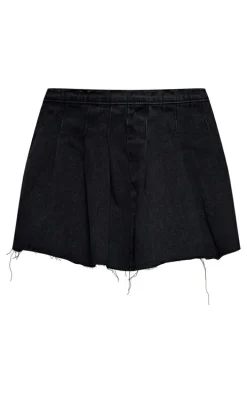 Washed Black Low Rise Denim Mini Tennis Skirt